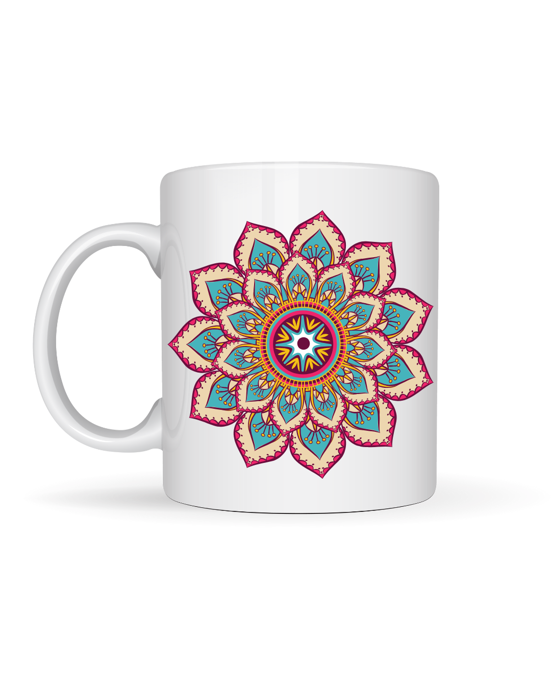 Caneca de Cerâmica - Mandala Rosa e Azul Turquesa